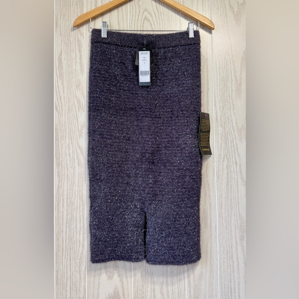 Bebe Lurex Eyelash Tweed Pencil Skirt Gunmetal M NWT (Skirt Only)